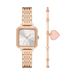 Armani Exchange Women's Three-Hand, Rose Gold-Tone Stainless Steel Watch and Bracelet Set