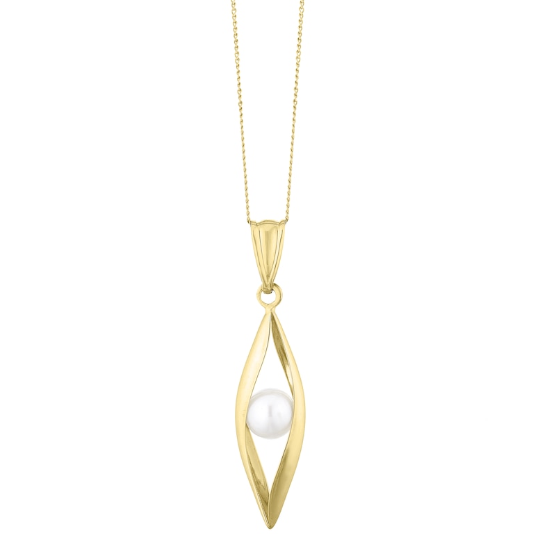 Main Image 1 of 9ct Yellow Gold Cultured Freshwater Pearl Wavy Cage Pendant