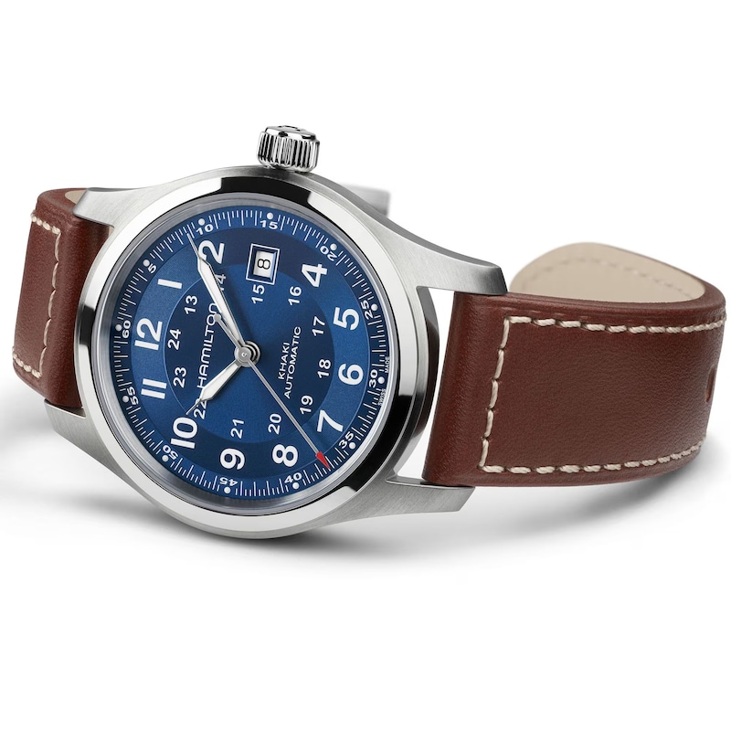 Main Image 4 of Hamilton Khaki Field Automatic 42mm Blue Dial & Brown Leather Strap Watch