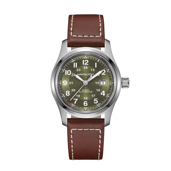 Hamilton Khaki Field Automatic 42mm Green Dial & Brown Leather Strap Watch
