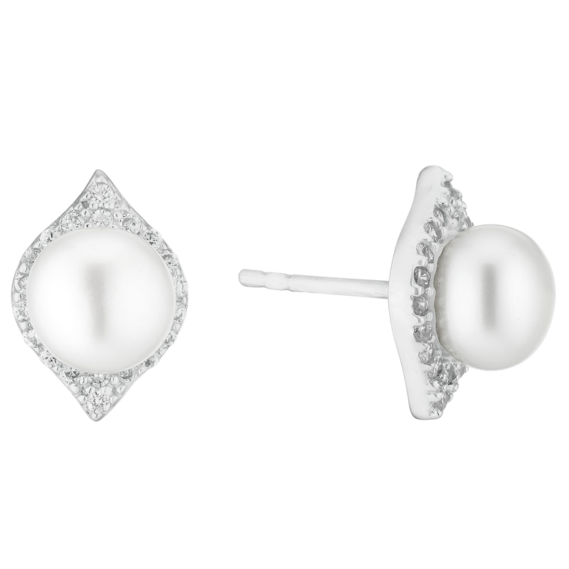 Main Image 1 of Sterling Silver Cultured Freshwater Pearl Marquise Earrings