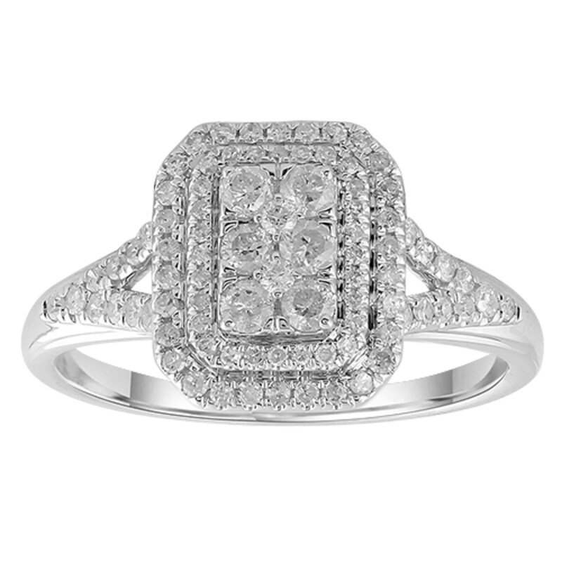 9ct White Gold 0.50ct Total Diamond Emerald Shaped Ring