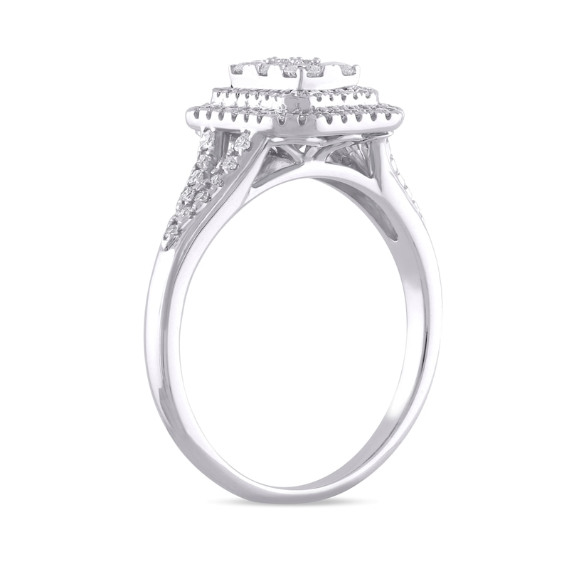 9ct White Gold 0.50ct Total Diamond Emerald Shaped Ring