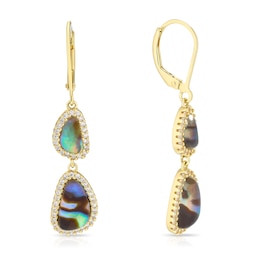 Sterling Silver Gold Plated Abalone & Cubic Zirconia Drop Earrings