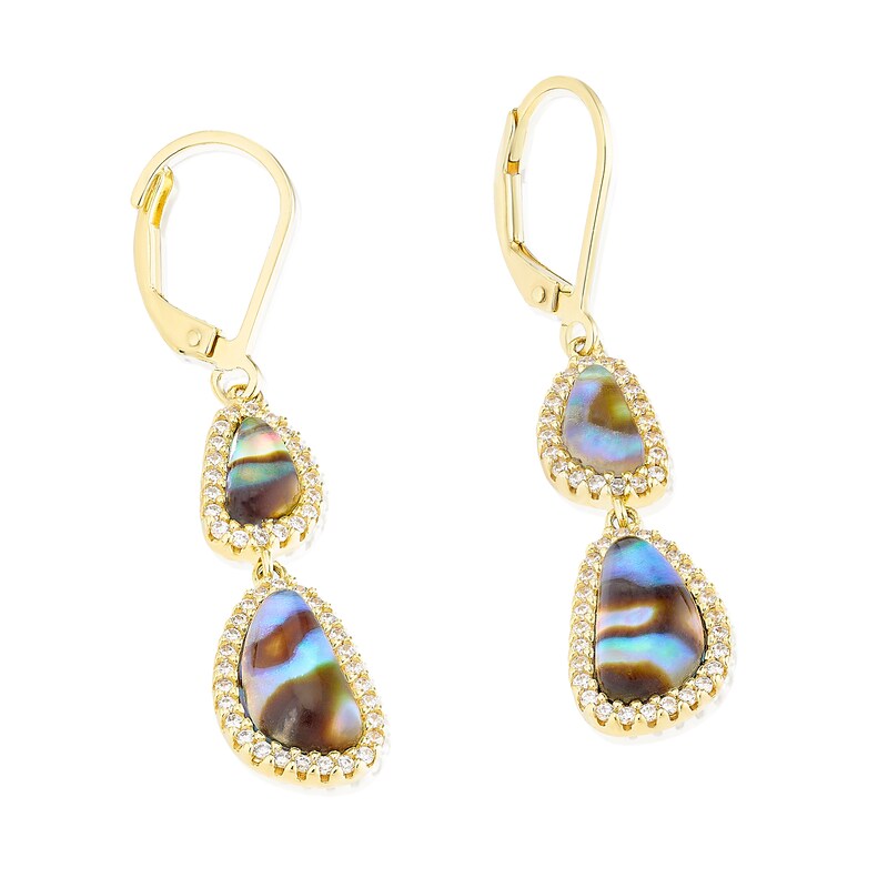 Main Image 2 of Sterling Silver Gold Plated Abalone & Cubic Zirconia Drop Earrings