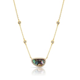 Sterling Silver Gold Plated Abalone & Cubic Zirconia Doublet Pendant Necklace