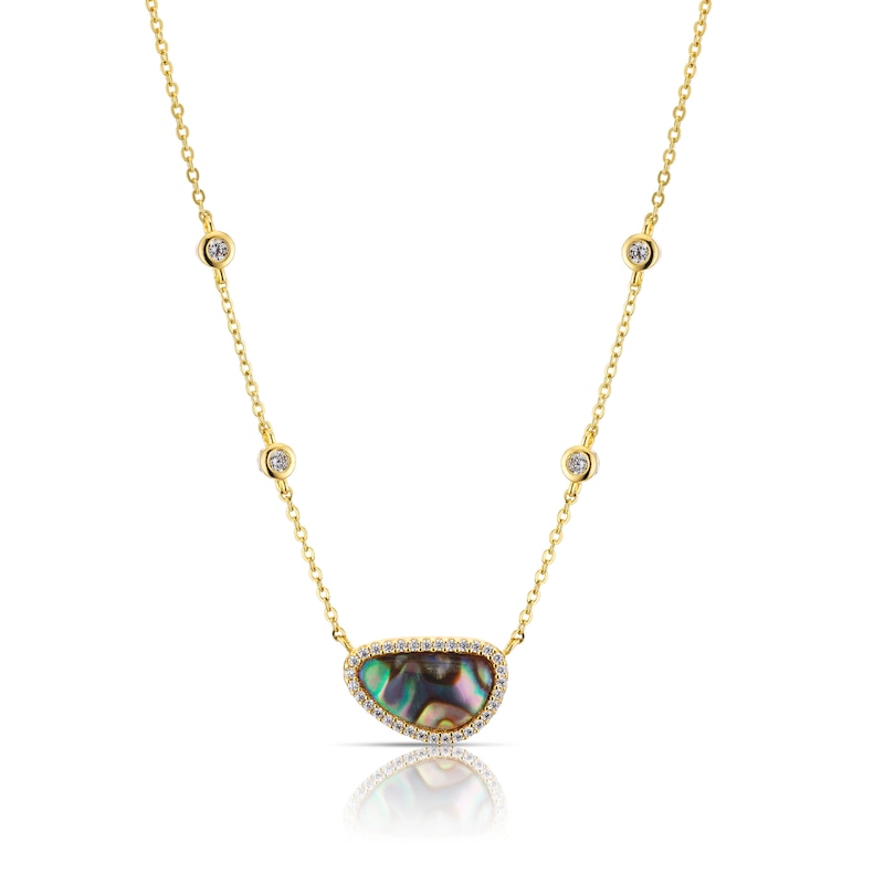 Main Image 1 of Sterling Silver Gold Plated Abalone & Cubic Zirconia Doublet Pendant Necklace