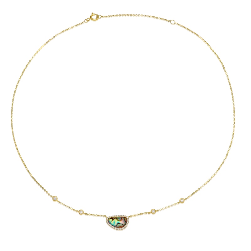 Main Image 2 of Sterling Silver Gold Plated Abalone & Cubic Zirconia Doublet Pendant Necklace