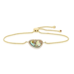 Sterling Silver Gold Plated Abalone & Cubic Zirconia Bolo Bracelet