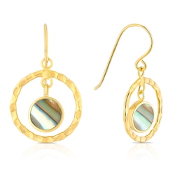 Sterling Silver Gold Plated Abalone Drop Diamond Cut Earrings