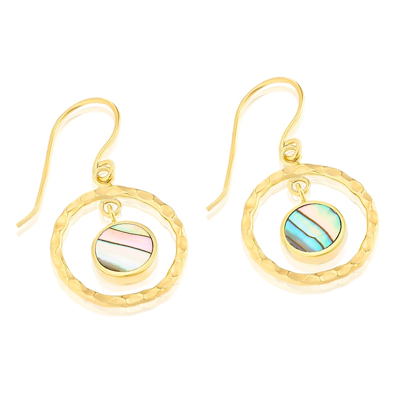 Main Image 2 of Sterling Silver Gold Plated Abalone Drop Diamond Cut Earrings