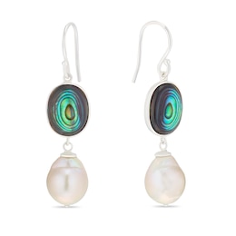 Sterling Silver Freshwater Pearl & Abalone Drop Earrings
