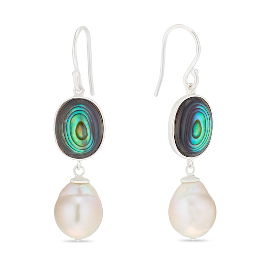 Sterling Silver Freshwater Pearl and Abalone Drop Earrings