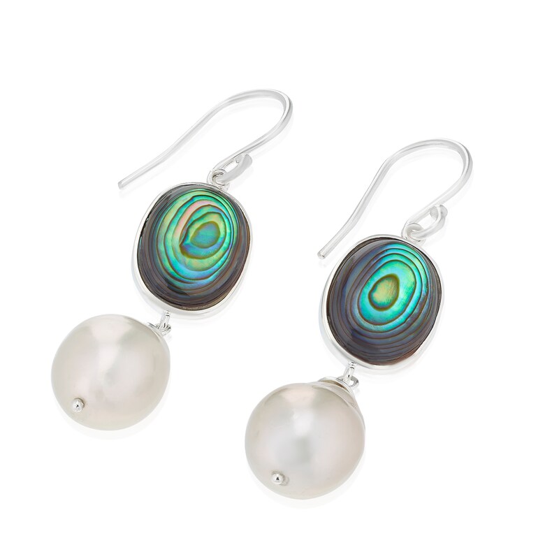 Main Image 2 of Sterling Silver Freshwater Pearl & Abalone Drop Earrings