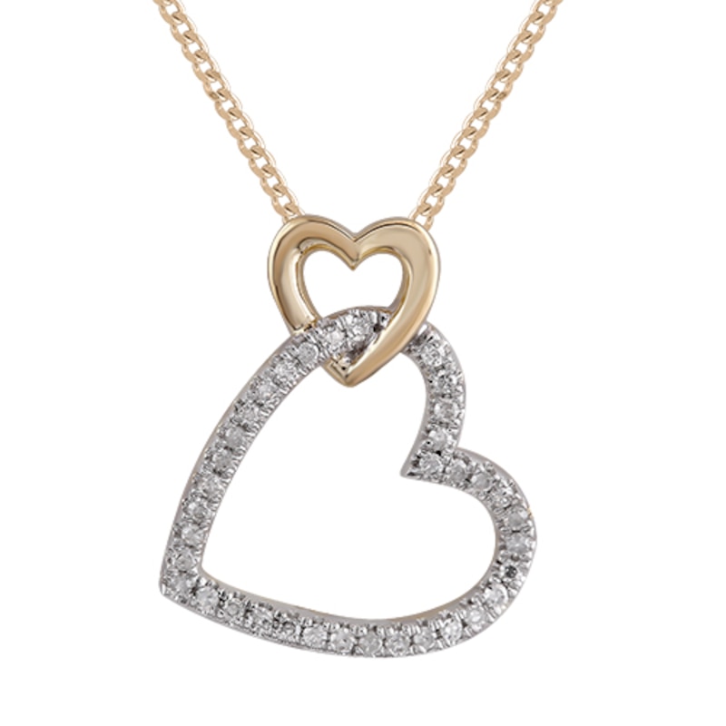 Main Image 1 of 9ct Yellow Gold 0.10ct Diamond Double Heart Pendant