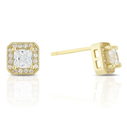 Sterling Silver Gold Plated Cubic Zirconia Square Stud Earrings