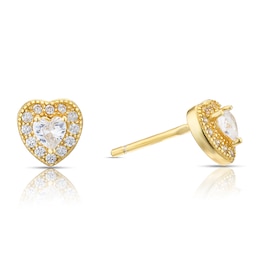 Sterling Silver Gold Plated Cubic Zirconia Heart Stud Earrings