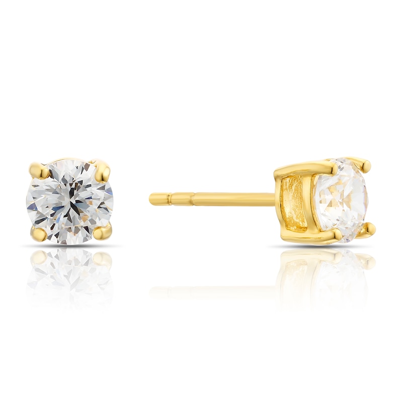 Main Image 1 of Sterling Silver Gold Plated Cubic Zirconia 5mm Stud Earrings