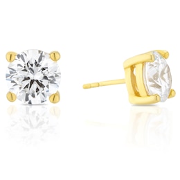 Sterling Silver Gold Plated Cubic Zirconia 9mm Stud Earrings
