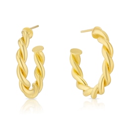 Sterling Silver Gold Plated Twisted Open Hoop Earrings