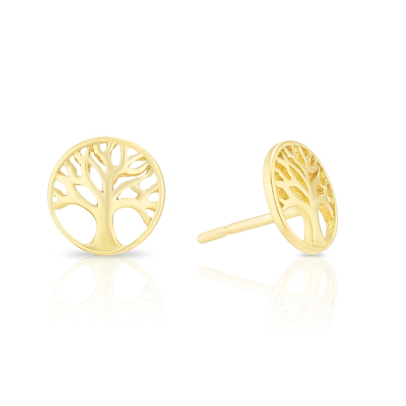 Main Image 1 of Sterling Silver Gold Plated Tree of Life Round Stud Earrings