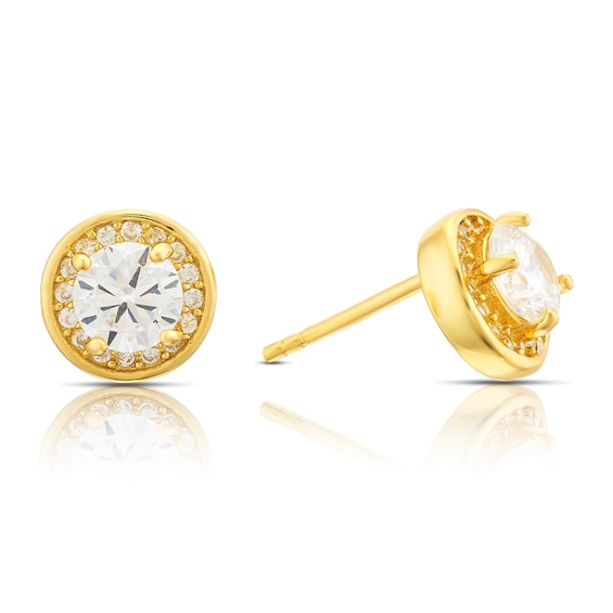 Sterling Silver Gold Plated 8mm Cubic Zirconia Round Halo St