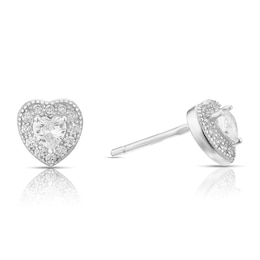 Sterling Silver Cubic Zirconia Heart Stud Earrings