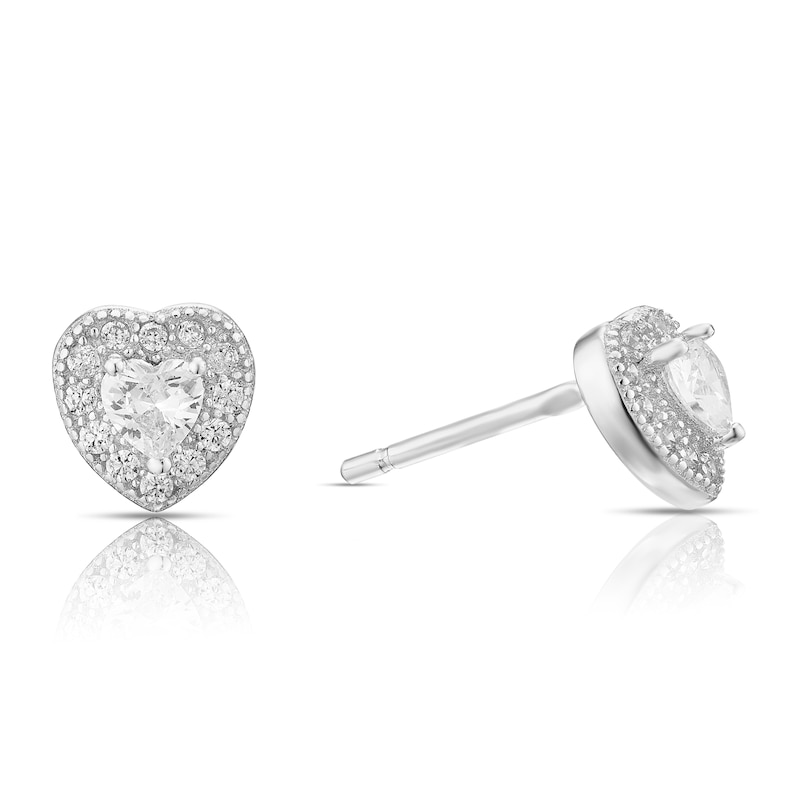 Main Image 1 of Sterling Silver Cubic Zirconia Heart Stud Earrings