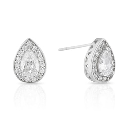 Sterling Silver Rhodium Plated Cubic Zirconia Teardrop Stud Earrings