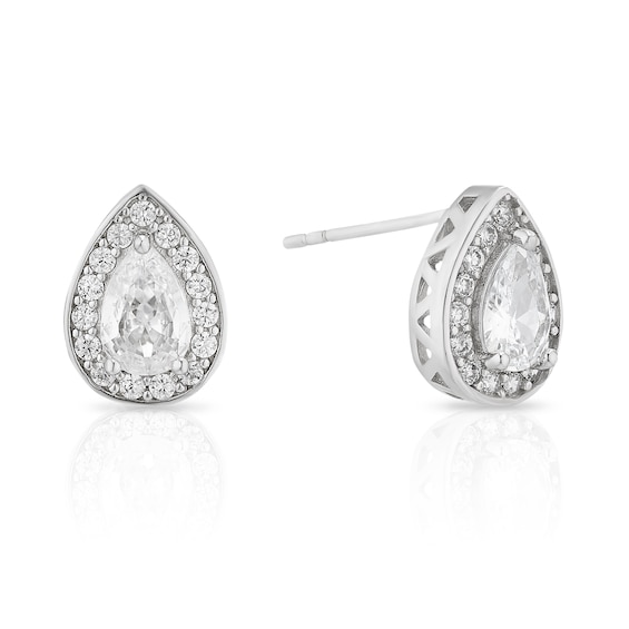 Sterling Silver Rhodium Plated Cubic Zirconia Teardrop Stud 
