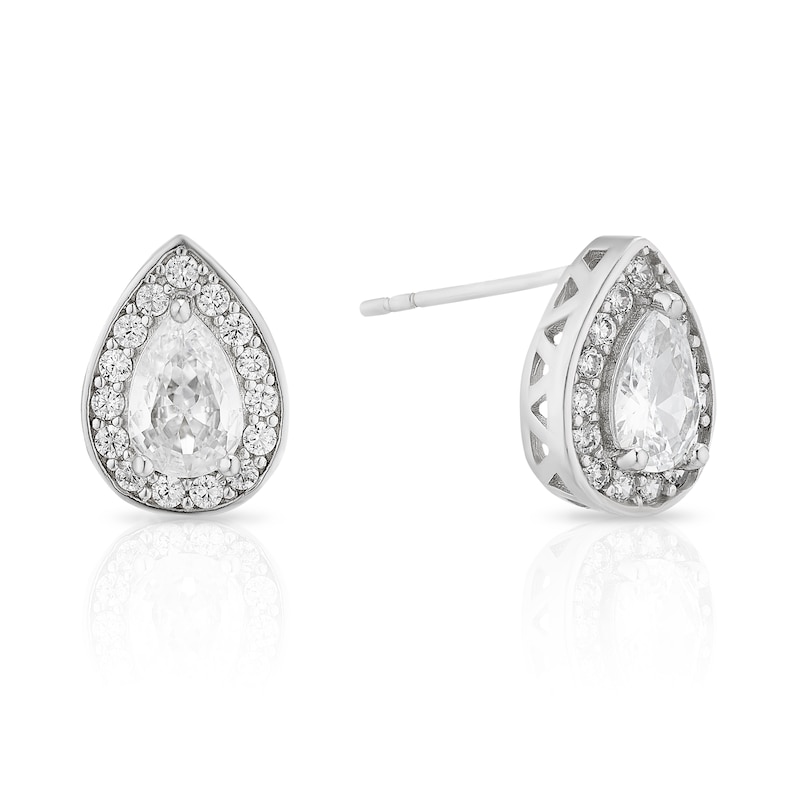 Main Image 1 of Sterling Silver Rhodium Plated Cubic Zirconia Teardrop Stud Earrings