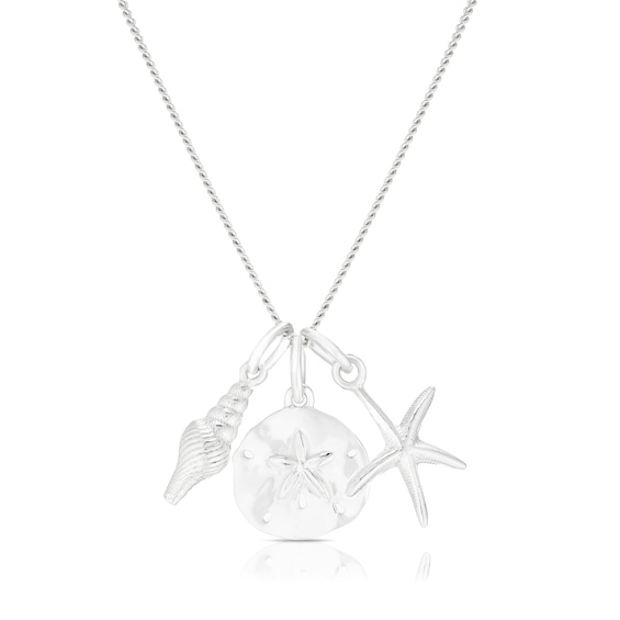 Sterling Silver Shell, Starfish and Disc Pendant Necklace
