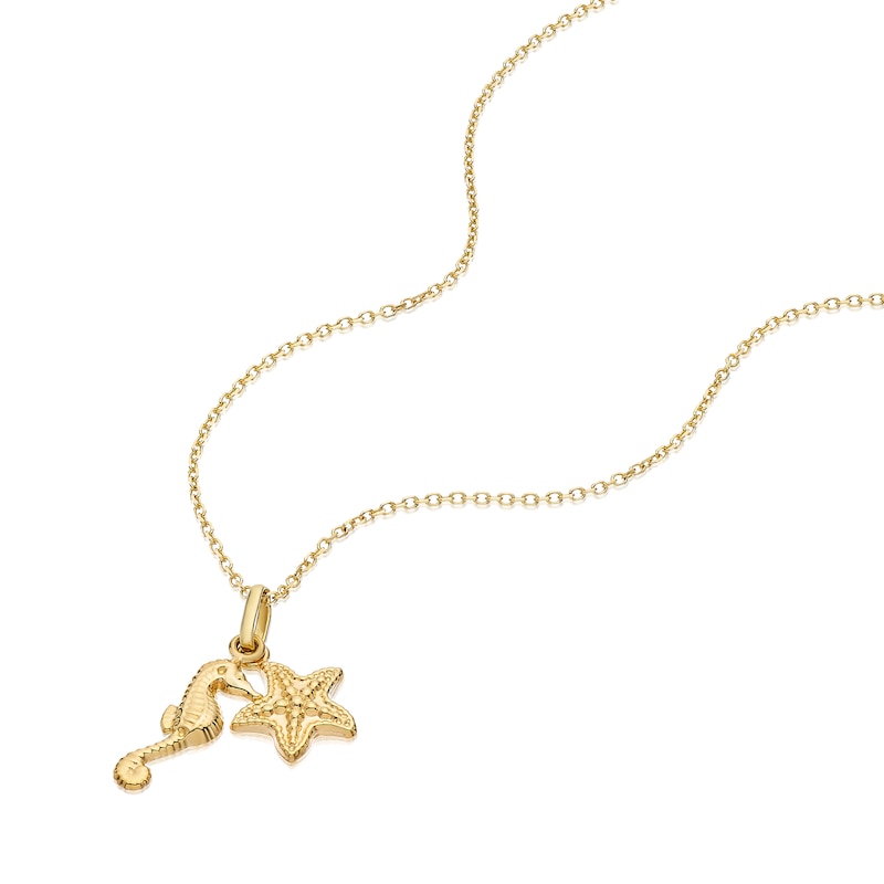Main Image 2 of 9ct Yellow Gold Starfish & Seahorse Pendant Necklace 16+2"