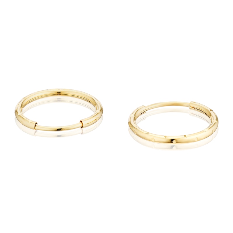 Main Image 2 of 9ct Yellow Gold 10mm Ridged Sleeper Hoop Earrings
