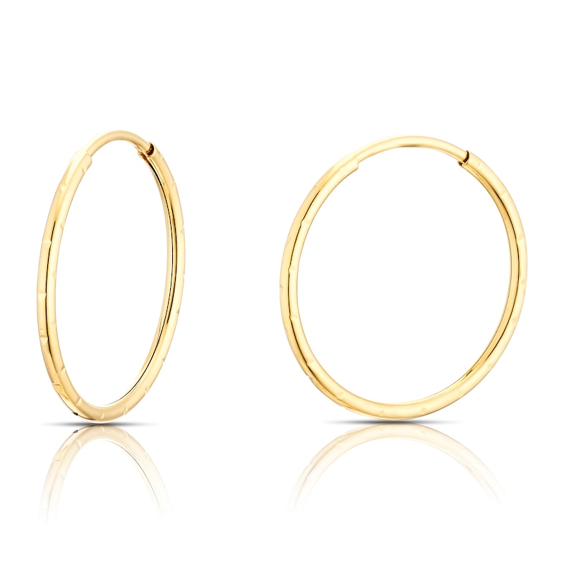 Main Image 1 of 9ct Yellow Gold 15mm Ridged Sleeper Hoop Earrings