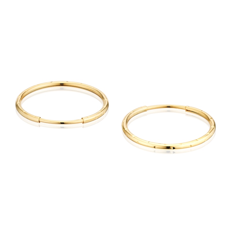 Main Image 2 of 9ct Yellow Gold 15mm Ridged Sleeper Hoop Earrings