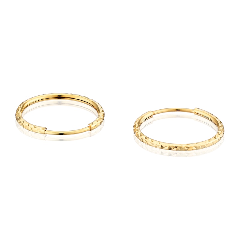 Main Image 2 of 9ct Yellow Gold 12mm Sparkle Sleeper Hoop Earrings