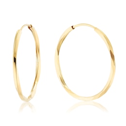 9ct Yellow Gold 20mm Twisted Sleeper Hoop Earrings
