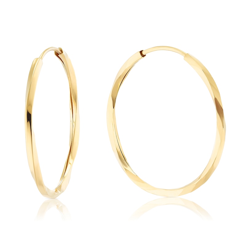 Main Image 1 of 9ct Yellow Gold 20mm Twisted Sleeper Hoop Earrings