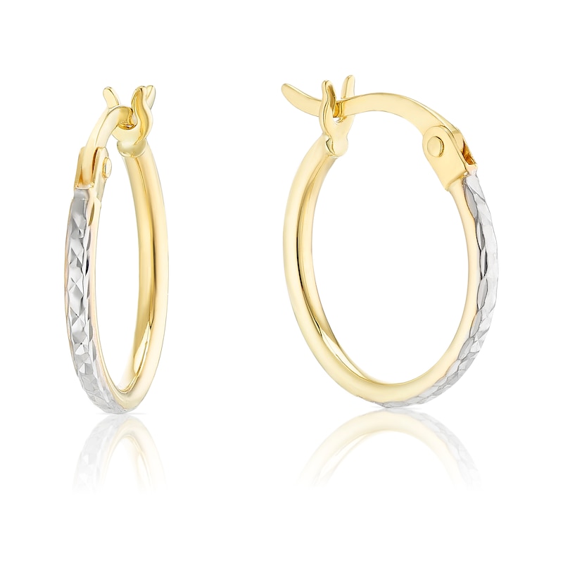 Main Image 1 of 9ct Yellow & White Gold 12mm Sparkle Hoop Earrings