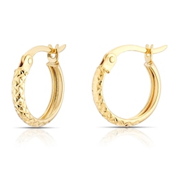 9ct Yellow Gold 10mm Sparkle Hoop Earrings