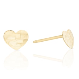 9ct Yellow Gold Textured Heart Stud Earrings