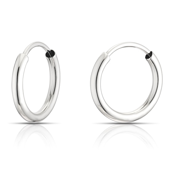 9ct White Gold 8mm Sleeper Hoop Earrings