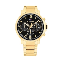 Tommy Hilfiger Men's 44mm Black Dial & Gold IP Bracelet Watch
