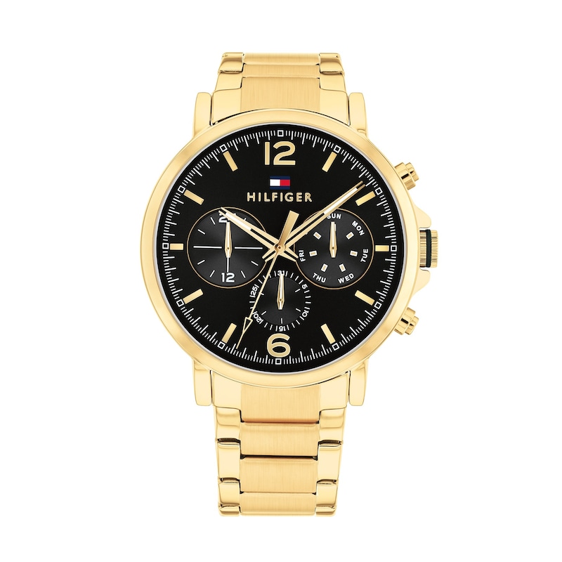 Main Image 1 of Tommy Hilfiger Men's 44mm Black Dial & Gold IP Bracelet Watch