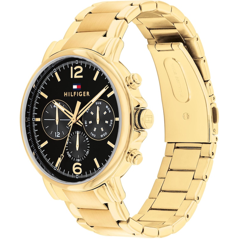 Main Image 2 of Tommy Hilfiger Men's 44mm Black Dial & Gold IP Bracelet Watch