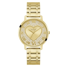 Guess Women's Sparkle Heart Dial Gold Tone Stainless Steel Watch
