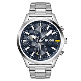 HUGO #CHASE Men's Blue Dial 46mm Stainless Steel Bracelet Watch