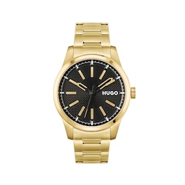 HUGO #INVENT Men's 46mm Black Dial Gold IP Bracelet Watch