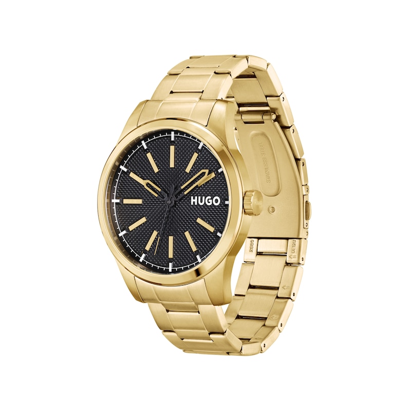 Main Image 2 of HUGO #INVENT Men's 46mm Black Dial Gold IP Bracelet Watch